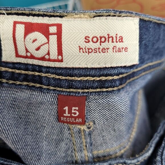 LEI y2k vibe Sophia hipster flare dark wash jeans size 15 - Picture 3 of 7